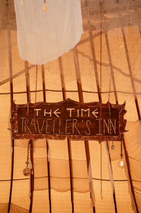 The Time Traveller's Inn, hand-painted signage detail